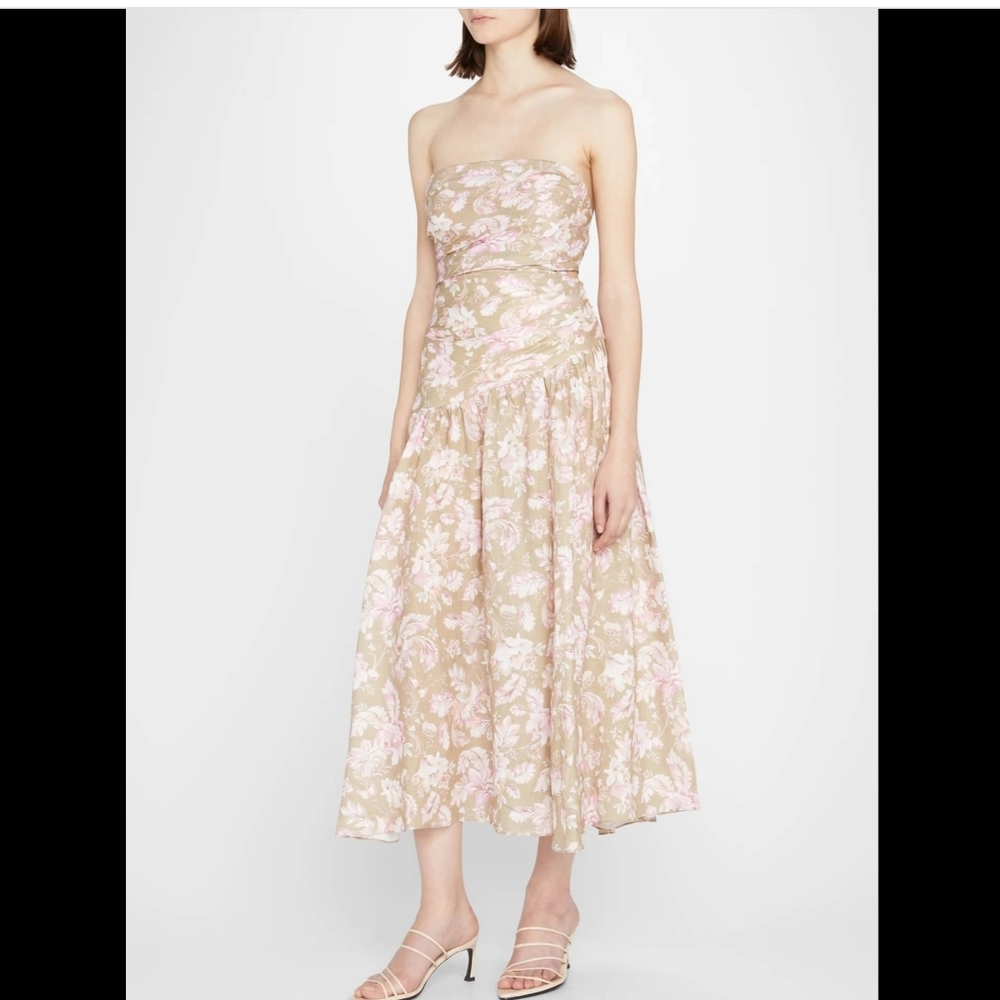 Zimmermann Lyre Floral Strapless drop waist A-line Midi dress NWT